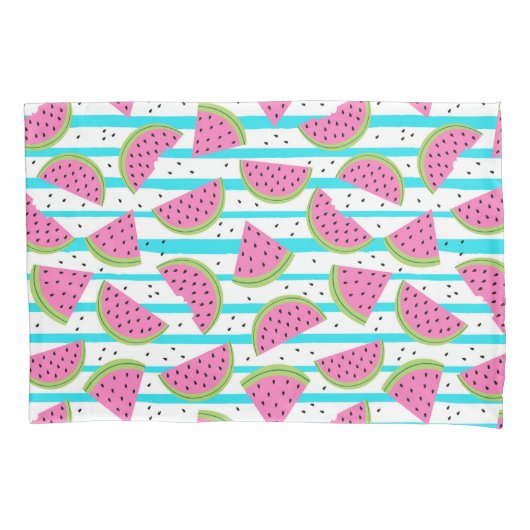 Neon Watermelon op Stripes Pattern Kussensloop (Voorkant-Links)