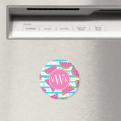 Neon Watermelon op Stripes Pattern Magneet (Insitu (Vaatwasser))