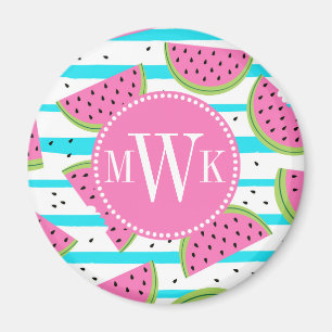 Neon Watermelon op Stripes Pattern Magneet