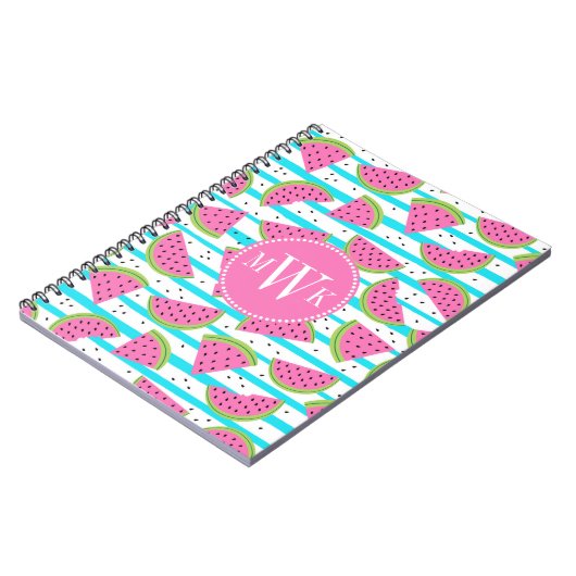 Neon Watermelon op Stripes Pattern Notitieboek (Linkerzijde)