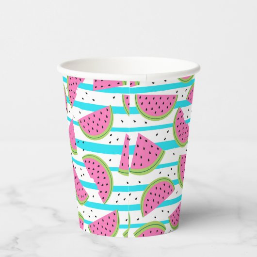Neon Watermelon op Stripes Pattern Papieren Bekers (Rechts)