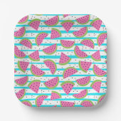 Neon Watermelon op Stripes Pattern Papieren Bordje (Voorkant)