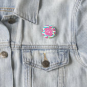 Neon Watermelon op Stripes Pattern Ronde Button 3,2 Cm (In situ)