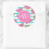 Neon Watermelon op Stripes Pattern Ronde Sticker (Tas)