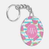 Neon Watermelon op Stripes Pattern Sleutelhanger (Voorkant Links)