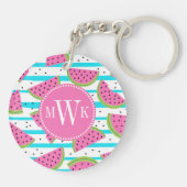 Neon Watermelon op Stripes Pattern Sleutelhanger (Achterkant)
