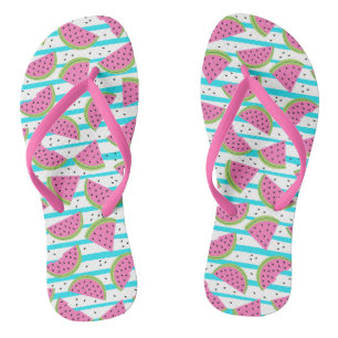 Neon Watermelon op Stripes Pattern Teenslippers