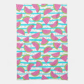 Neon Watermelon op Stripes Pattern Theedoek (Verticaal)