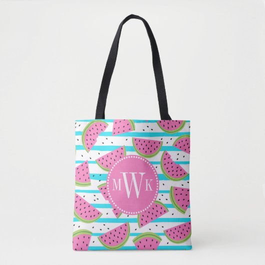 Neon Watermelon op Stripes Pattern Tote Bag (Voorkant)