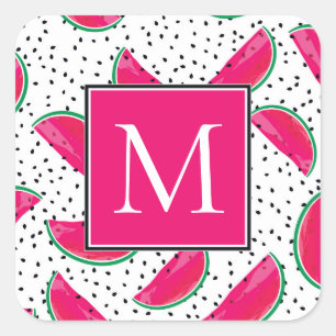 Neon Watermelon over het zaadpatroon Vierkante Sticker