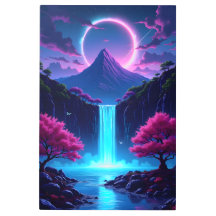 Neon Waterval Landschap met Berg