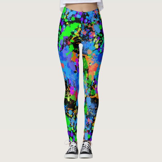 Neon Waterverf, Abstract, Paint Splatter, Leggings (Voorkant)