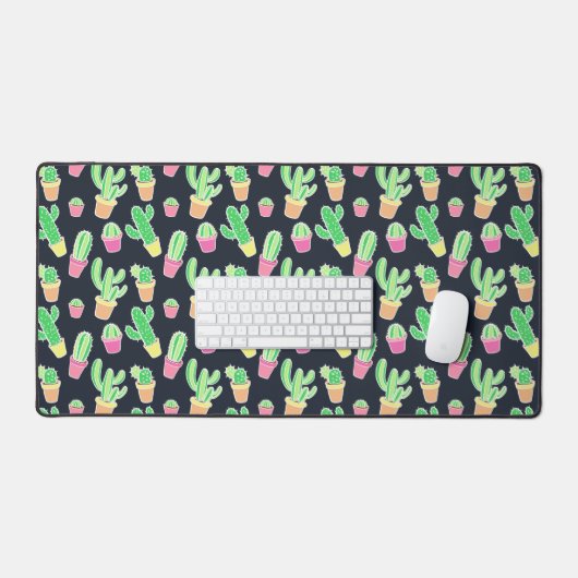 Neon Waterverf Cacti in Pots Pattern Bureaumat (Keyboard & Muis)
