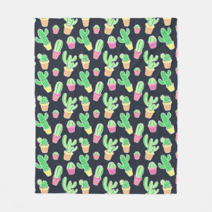 Neon Waterverf Cacti in Pots Pattern Fleece Deken