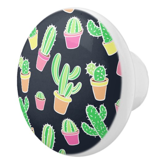 Neon Waterverf Cacti in Pots Pattern Keramische Knop (Rechts)