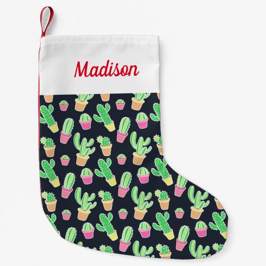 Neon Waterverf Cacti in Pots Pattern Kleine Kerstsok (Voorkant)