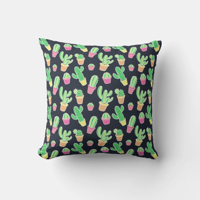 Neon Waterverf Cacti in Pots Pattern Kussen (Voorkant)