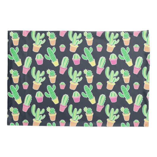 Neon Waterverf Cacti in Pots Pattern Kussensloop (Achterkant-Links)