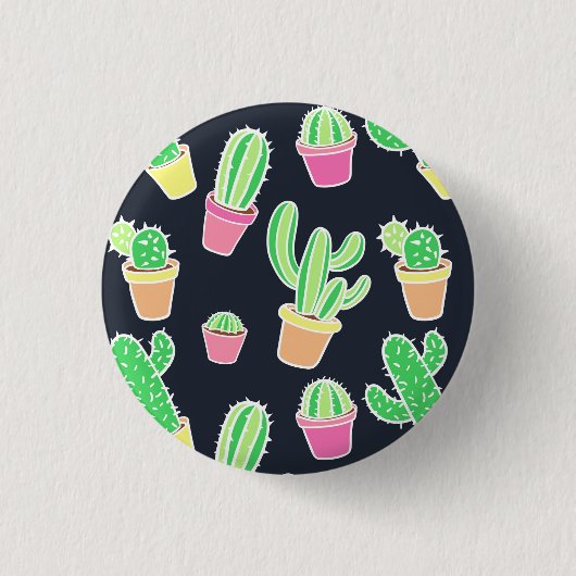 Neon Waterverf Cacti in Pots Pattern Ronde Button 3,2 Cm (Voorkant)