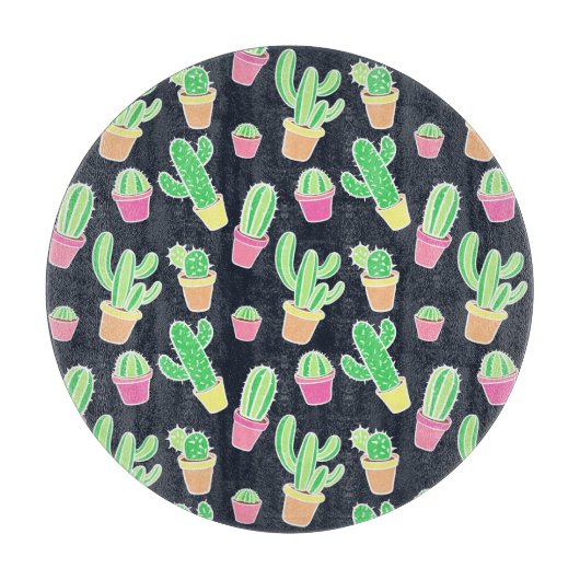 Neon Waterverf Cacti in Pots Pattern Snijplank (Voorkant)
