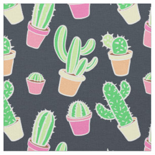 Neon Waterverf Cacti in Pots Pattern Stof