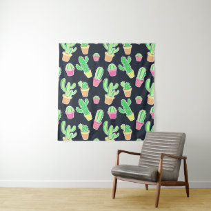 Neon Waterverf Cacti in Pots Pattern Wandkleed