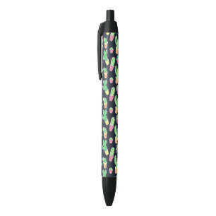 Neon Waterverf Cacti in Pots Pattern Zwarte Inkt Pen