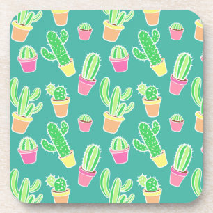 Neon Waterverf cactus in pottenpatroon Onderzetter