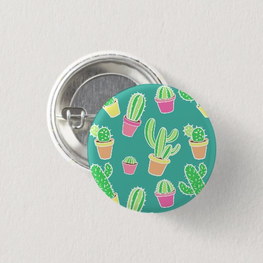 Neon Waterverf cactus in pottenpatroon Ronde Button 3,2 Cm (Voorkant /achterkant)