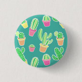 Neon Waterverf cactus in pottenpatroon Ronde Button 3,2 Cm (Voorkant)