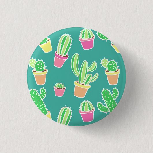 Neon Waterverf cactus in pottenpatroon Ronde Button 3,2 Cm (Voorkant)