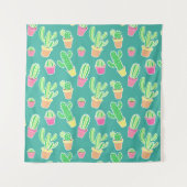 Neon Waterverf cactus in pottenpatroon Wandkleed (Voorkant (horizontaal))