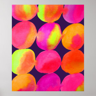 Neon Waterverf cirkel patroon abstracte kunstkleur Poster