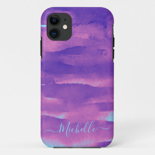 Neon Waterverf Roze Paarse Abstract iPhone 11 Hoesje