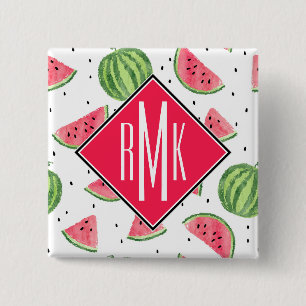 Neon Waterverf Watermeloenen Patroon Vierkante Button 5,1 Cm