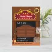 Neon Wild West Cowboy over de Graduation Party Kaart (Staand voorkant)