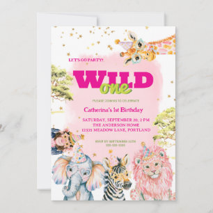 Neon Wilde Eén Schattig Jungle Dier Kind 1e Verjaa Kaart