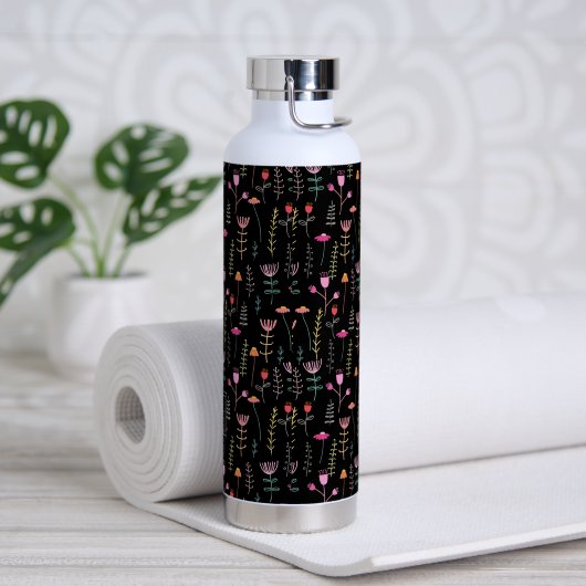 Neon Wildflower op zwart, monogram Waterfles (Yoga)