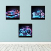 Neon Wireframe Véhicule Art - Jeu de Conception Fu (Parquet)