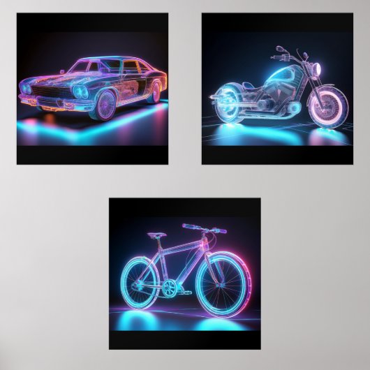 Neon Wireframe Véhicule Art - Jeu de Conception Fu (Recto)
