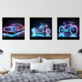 Neon Wireframe Véhicule Art - Jeu de Conception Fu (Chambre à coucher)