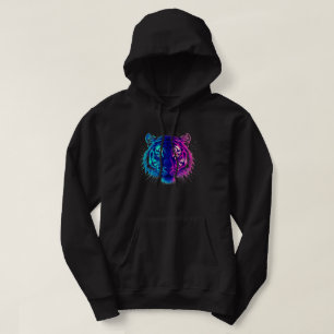 Neon Witte Tijger – Glanzende Cyberpunk Wilde Dier Hoodie