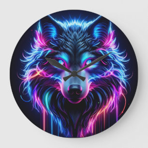 Neon Wolf Gloeiende Ogen Cyberpunk Toekomstgericht Grote Klok