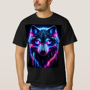 Neon Wolf Gloeiende Ogen Cyberpunk Toekomstgericht T-shirt