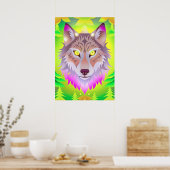 Neon Wolf in het Abstracte bos Poster (Keuken)