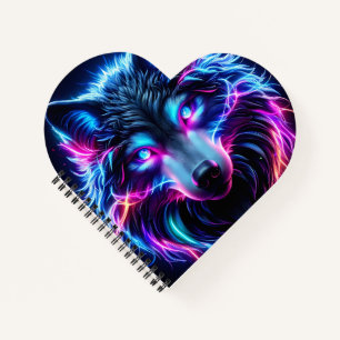 Neon Wolf Lichtgevende Ogen Cyberpunk Toekomstgeri Notitieboek