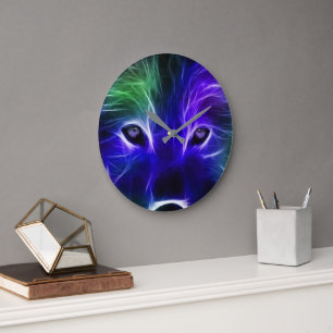 Neon Wolf Melkweg Kunst – Kleurrijk Mystiek Wolf D Grote Klok