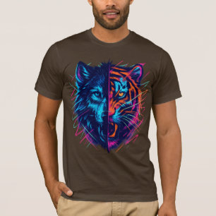 Neon Wolf Tiger Split Art T-shirt