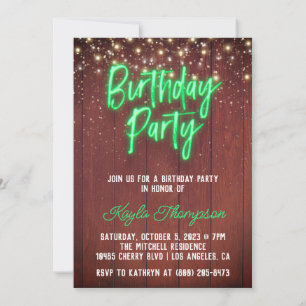 Neon Wooden Wall Anniversaire Fête Invitation