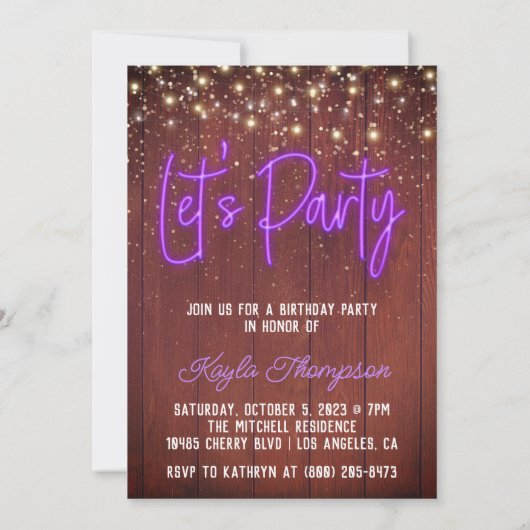 Neon Wooden Wall Faisons une invitation (Dos)